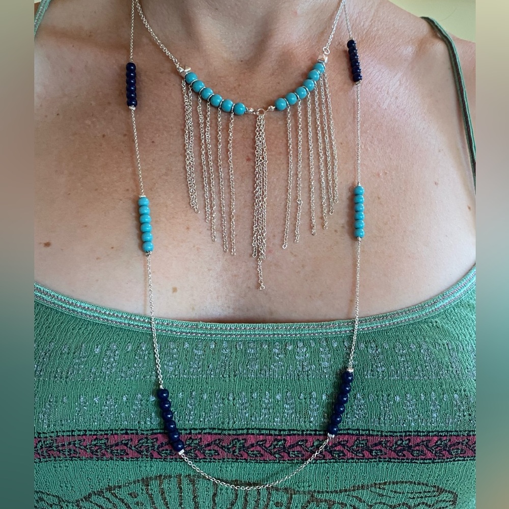 Icing Old Stock Blue Teal Boho Style Layered Necklace